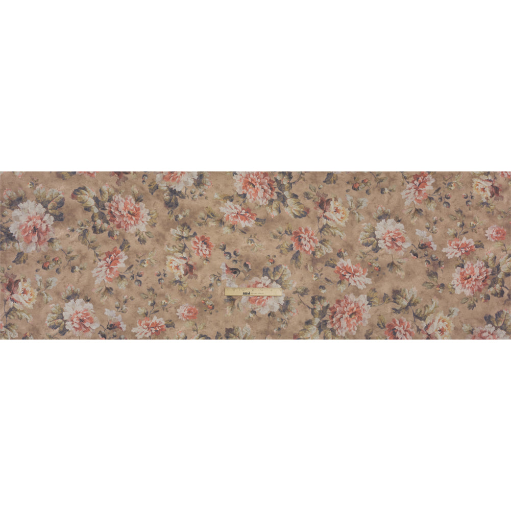 Famous Australian Designer Warm Taupe and Rose Floral Fresco Stretch Polyester Jersey Full