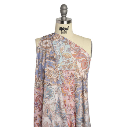 Famous Australian Designer Pink, Periwinkle and Mint Patchwork Paisley Stretch Polyester Jersey Drape