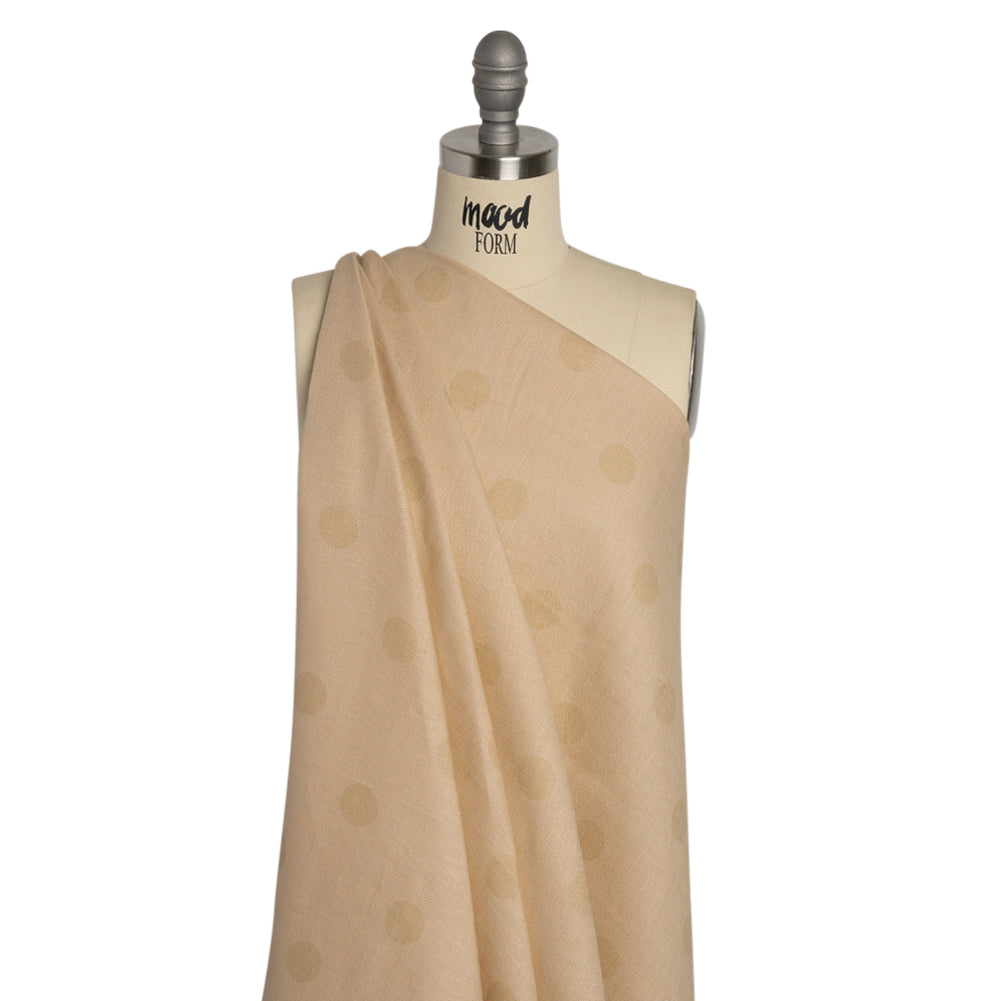 Famous Australian Designer Ecru and Beige Polka Dot Basketweave Linen and Cotton Suiting Drape