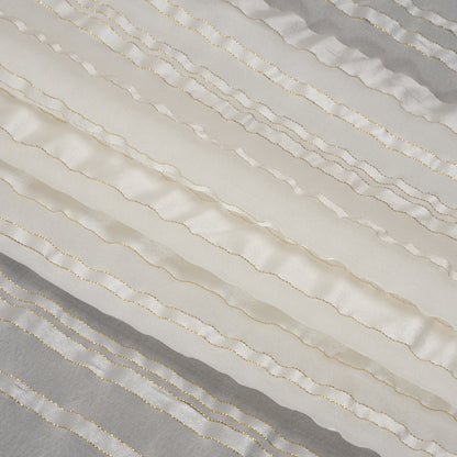 Famous Australian Designer White and Metallic Gold Satin Burnout Stripes Silk Woven Folded