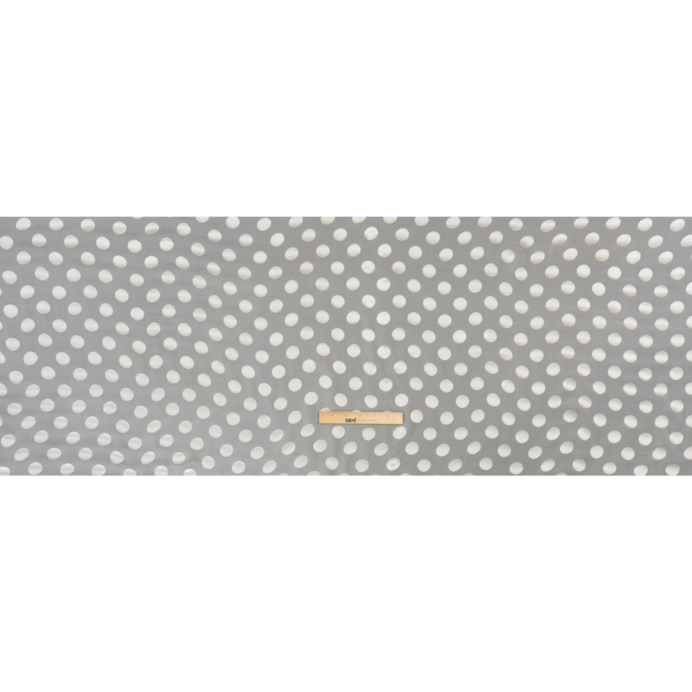 Famous Australian Designer Cream Burnout Satin Polka Dots Silk and Viscose Georgette Full