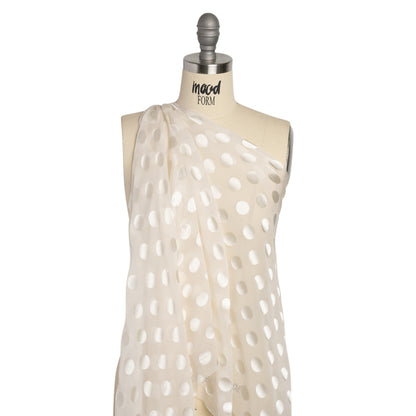 Famous Australian Designer Cream Burnout Satin Polka Dots Silk and Viscose Georgette Drape
