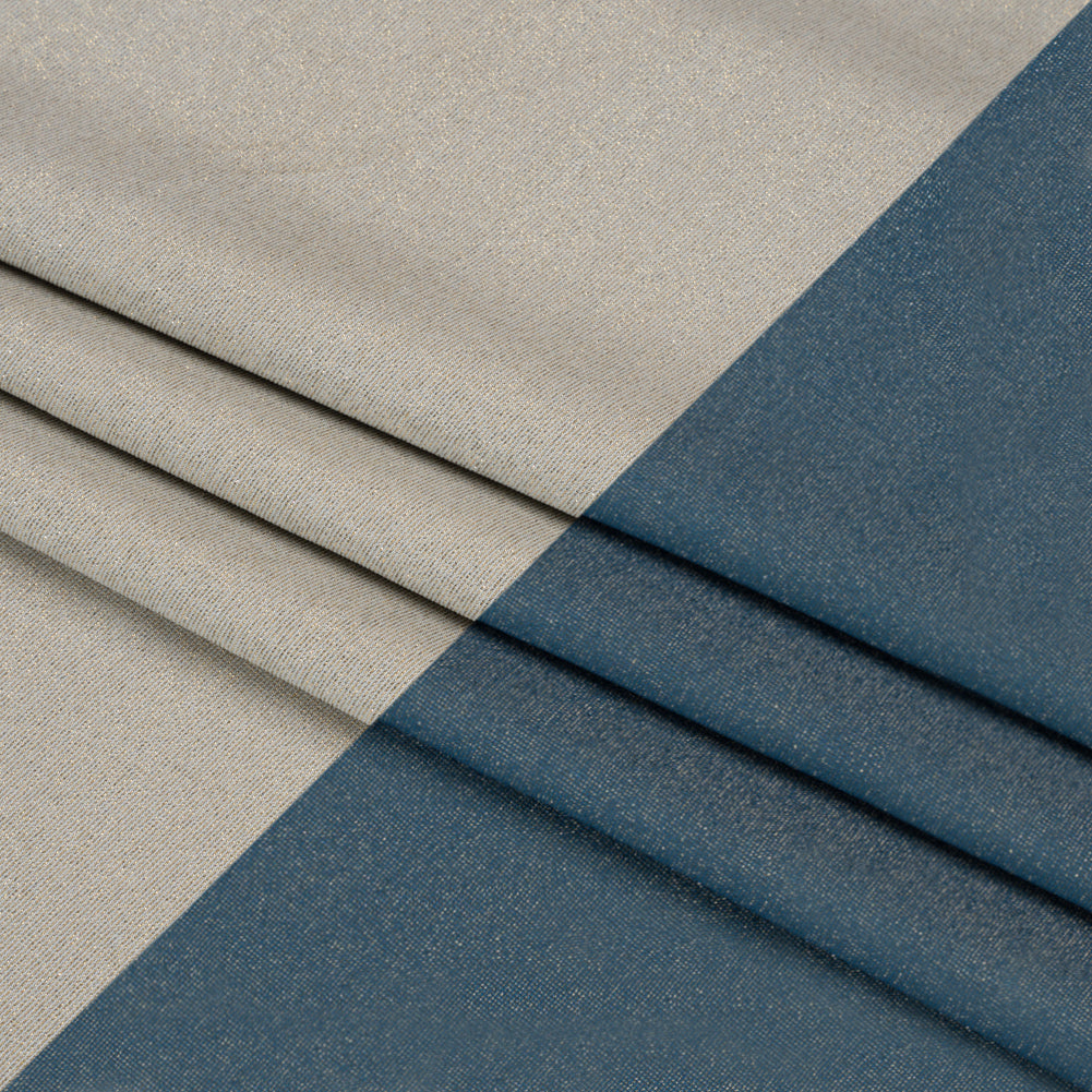 Famous Australian Designer Gray, French Blue and Metallic Gold Double Face Stretch Polyester Tricot Folded