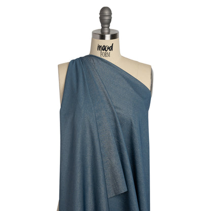 Famous Australian Designer Gray, French Blue and Metallic Gold Double Face Stretch Polyester Tricot Drape