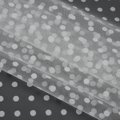Famous Australian Designer White Big Flocked Polka Dots Polyester Tulle Folded