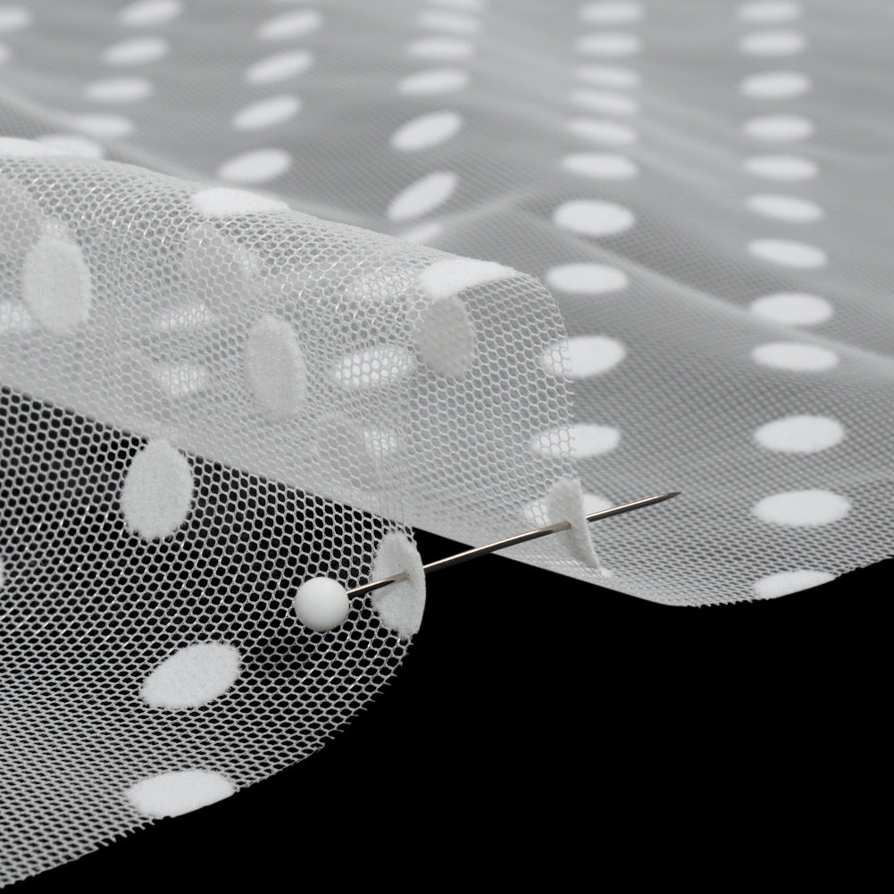 Famous Australian Designer White Big Flocked Polka Dots Polyester Tulle Detail