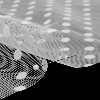 Famous Australian Designer White Big Flocked Polka Dots Polyester Tulle Detail