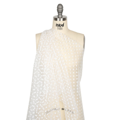 Famous Australian Designer White Big Flocked Polka Dots Polyester Tulle Drape