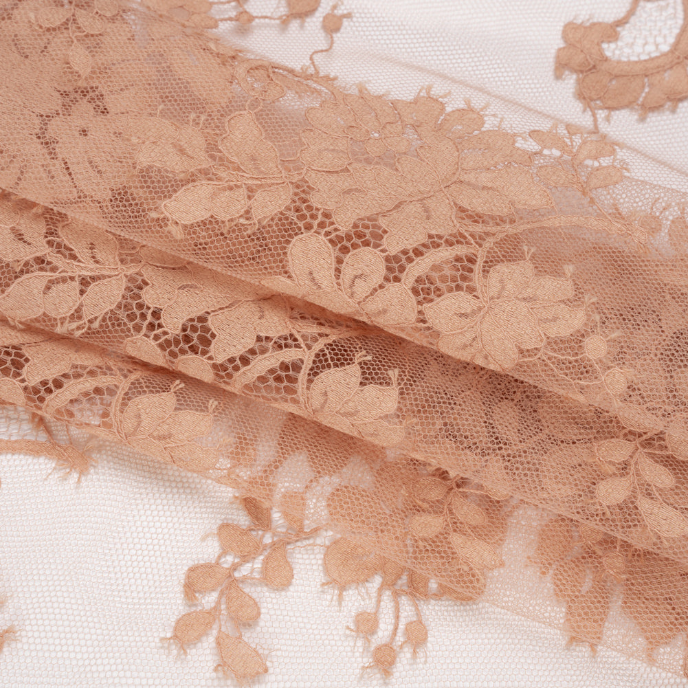 Famous Australian Designer Blush Floral Re-Embroidered Cotton and Nylon Lace Folded