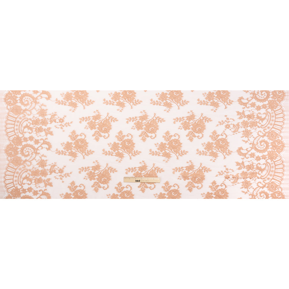 Famous Australian Designer Blush Floral Re-Embroidered Cotton and Nylon Lace Full