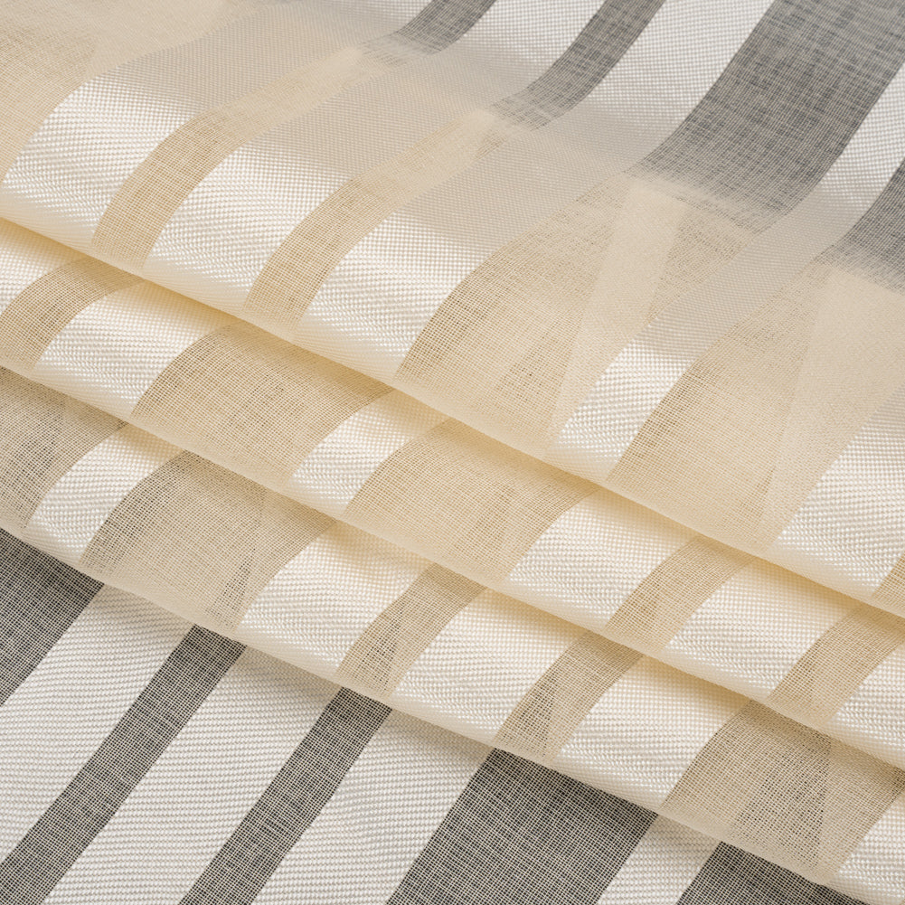 Famous Australian Designer Beige Striped Polyester Burnout Woven Folded