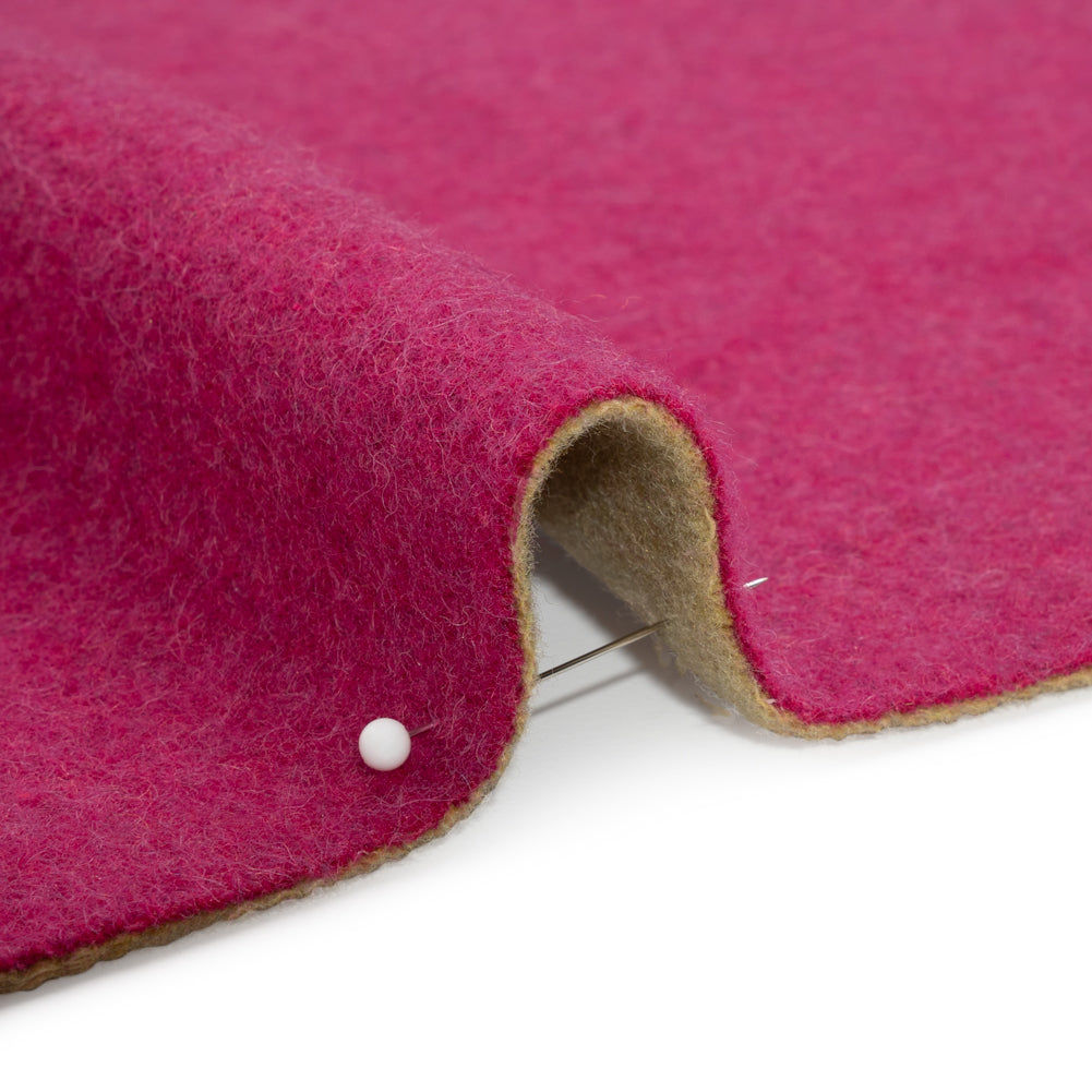 Italian Camel and Fuchsia Brushed Wool and Polyester Double Cloth Coating Detail