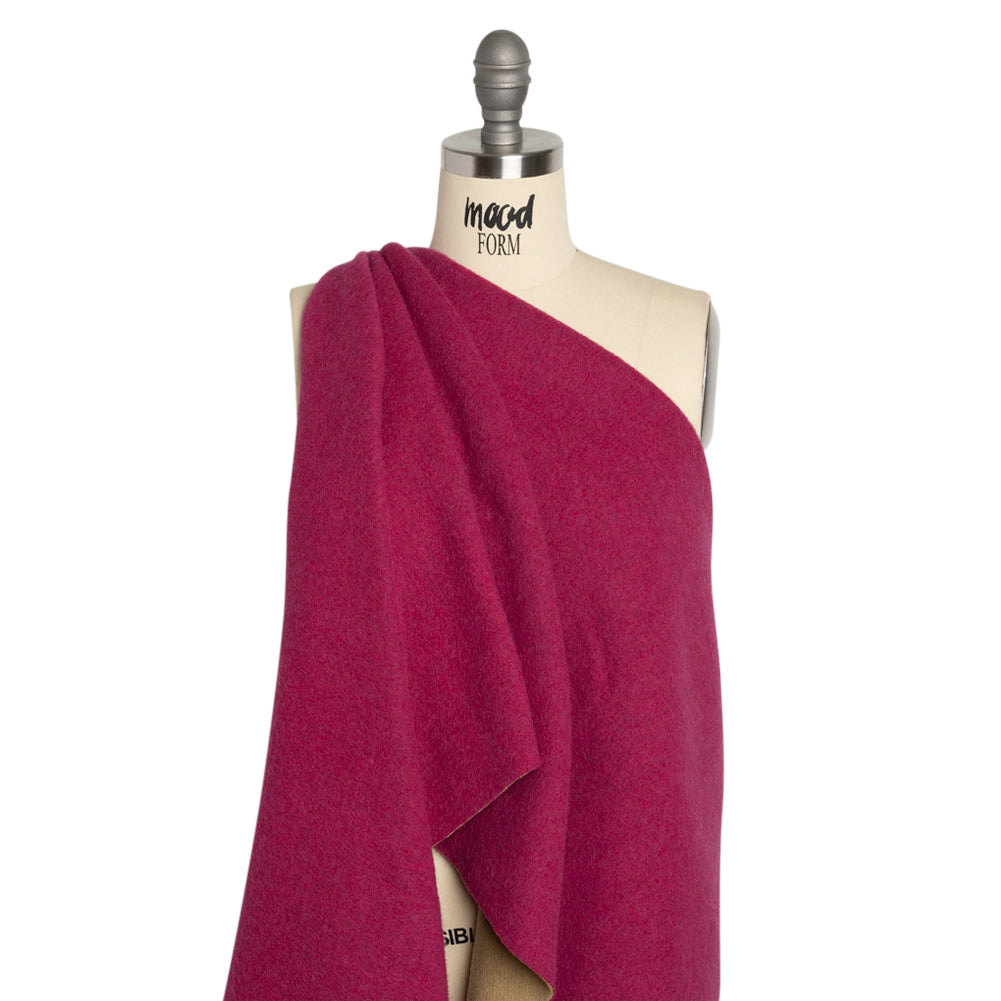 Italian Camel and Fuchsia Brushed Wool and Polyester Double Cloth Coating Drape