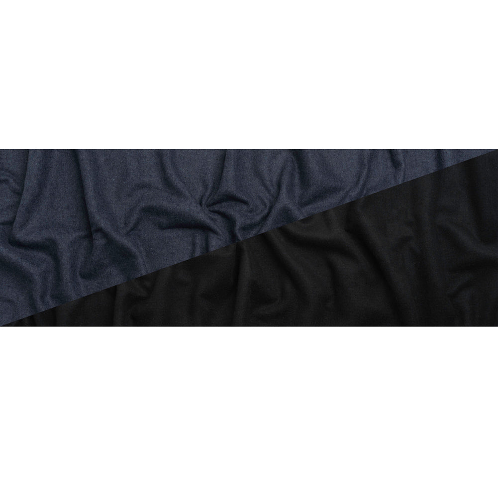 Italian Black and Navy Brushed Wool and Polyester Double Cloth Coating Full