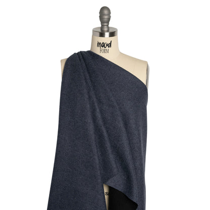 Italian Black and Navy Brushed Wool and Polyester Double Cloth Coating Drape