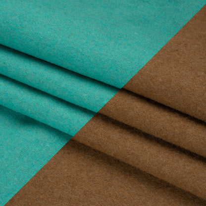 Italian Camel and Aqua Brushed Wool and Polyester Double Cloth Coating Folded