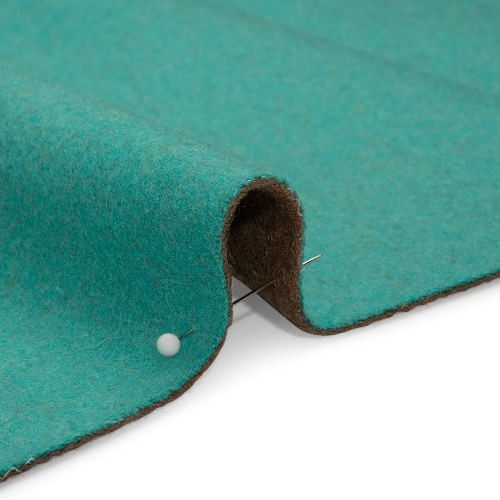 Italian Camel and Aqua Brushed Wool and Polyester Double Cloth Coating Detail
