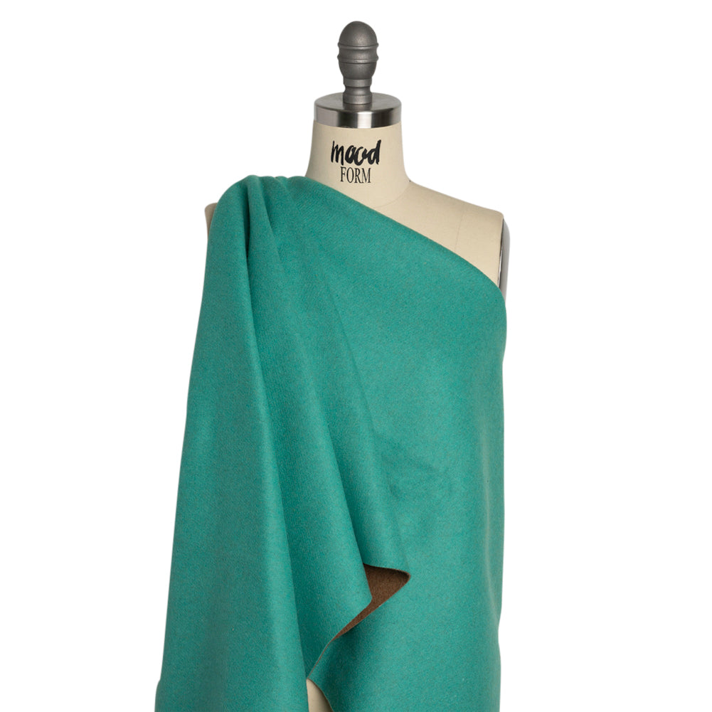 Italian Camel and Aqua Brushed Wool and Polyester Double Cloth Coating Drape