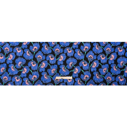 Carolina Herrera Metallic Blue, Green and Black Poppies Polyester and Nylon Brocade Full