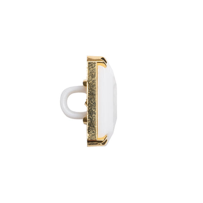 Rectangular Plastic Shank Back Button - White and Metallic Gold Faceted - 30L/19mm Folded