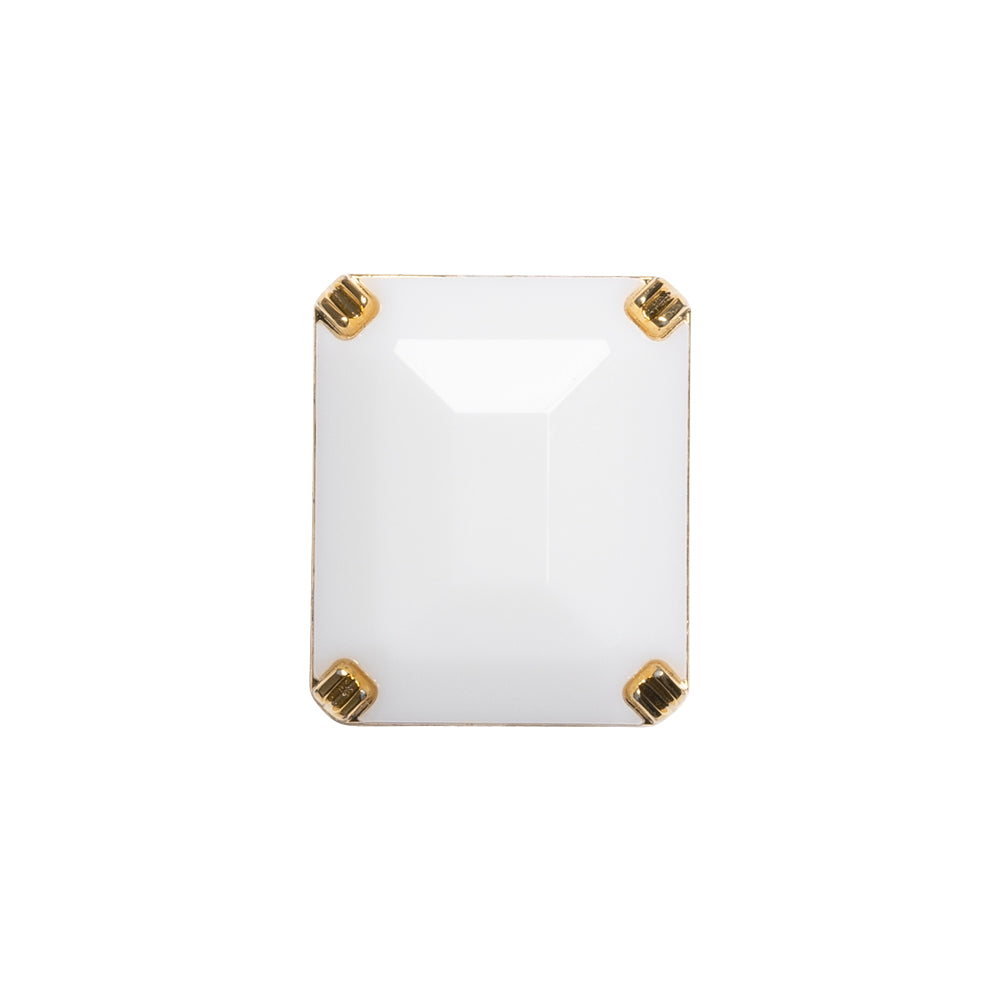 Rectangular Plastic Shank Back Button - White and Metallic Gold Faceted - 30L/19mm