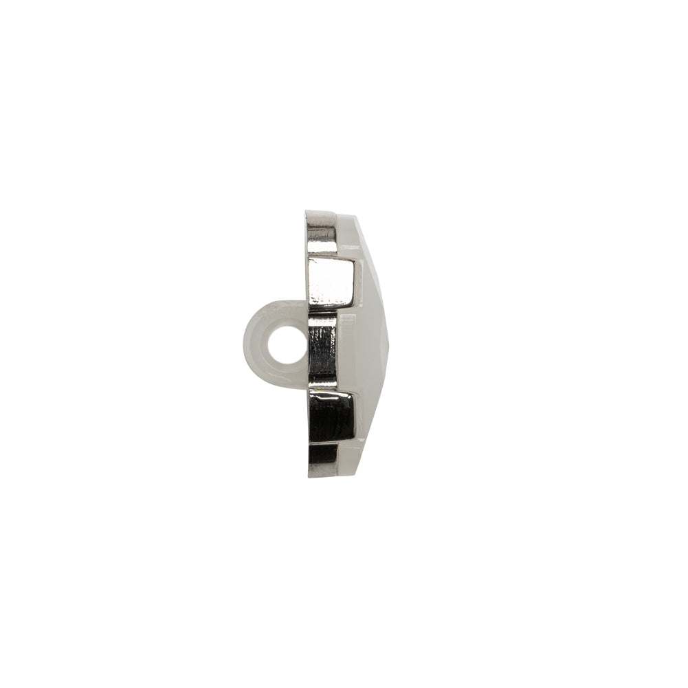 Plastic Shank Back Button - Semi-Translucent White and Metallic Silver Faceted Rounded Rectangle - 24L/15mm Folded