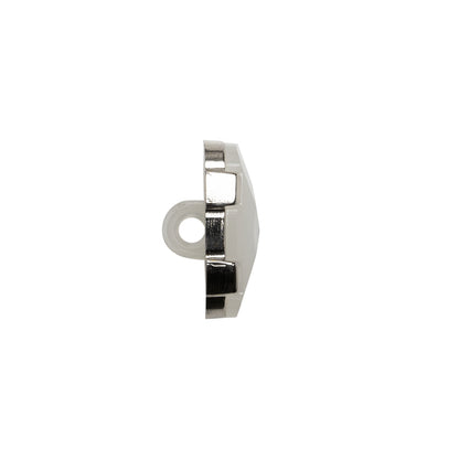 Plastic Shank Back Button - Semi-Translucent White and Metallic Silver Faceted Rounded Rectangle - 24L/15mm Folded