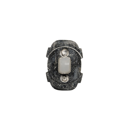 Plastic Shank Back Button - Semi-Translucent White and Metallic Silver Faceted Rounded Rectangle - 24L/15mm Detail