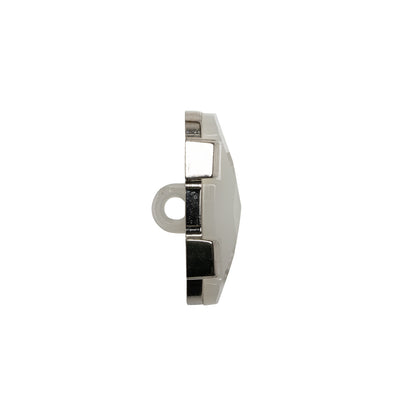 Plastic Shank Back Button - Semi-Translucent White and Metallic Silver Faceted Rounded Rectangle - 32L/20mm Folded