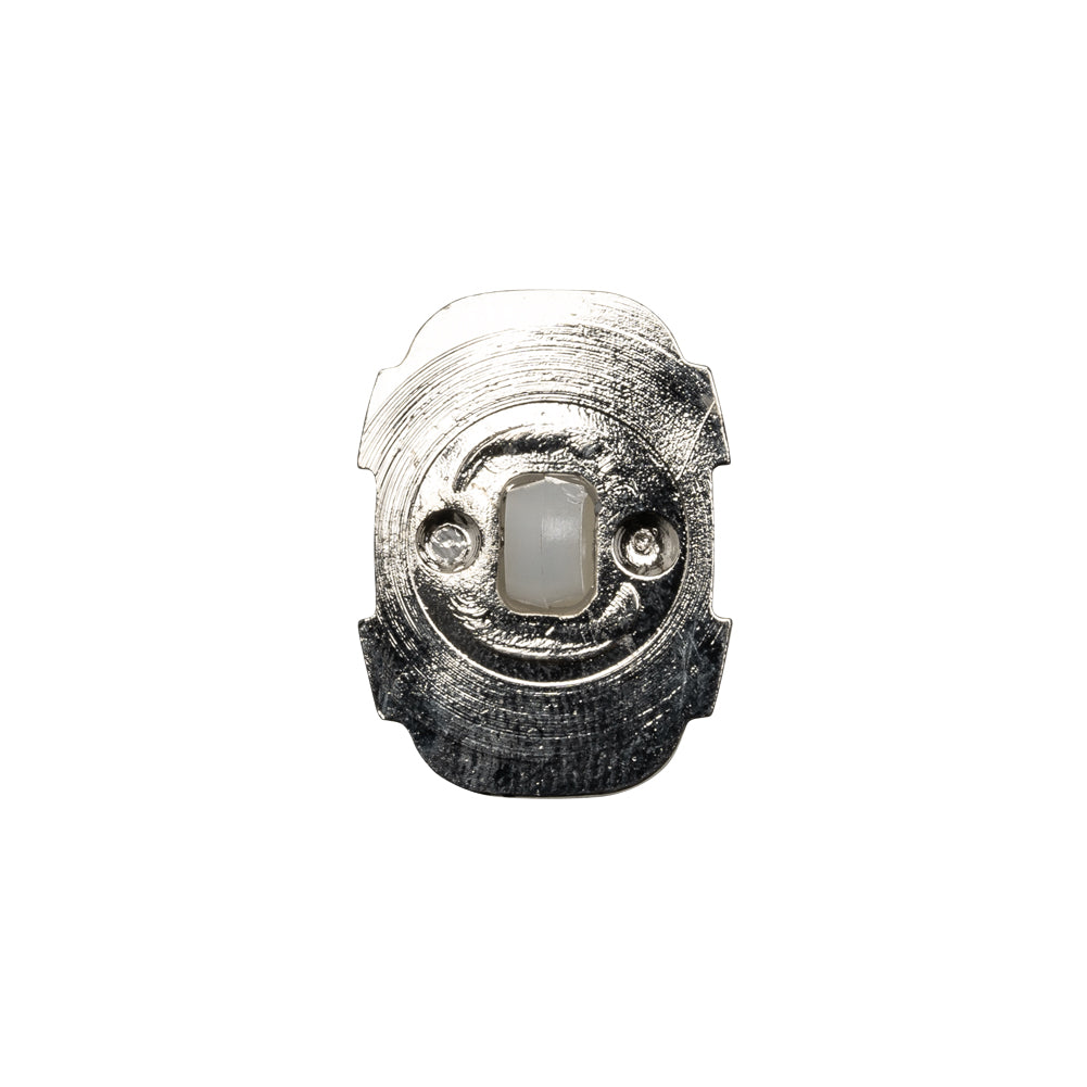 Plastic Shank Back Button - Semi-Translucent White and Metallic Silver Faceted Rounded Rectangle - 32L/20mm Detail