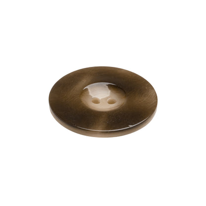 Plastic 2-Hole Button Made in Italy - Dark Brown Mottled Wide Rim - 36L/23mm Folded