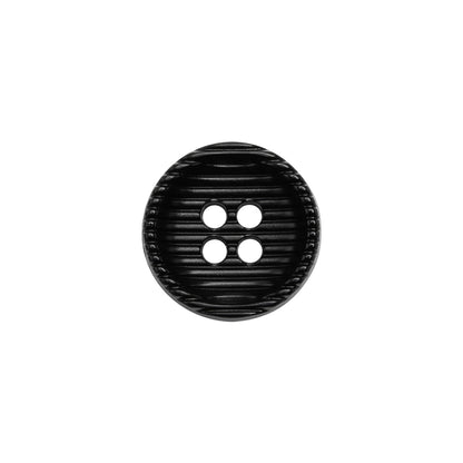 Plastic 4 Hole Button - Ribbed Black Bowl Shaped - 24L/15mm