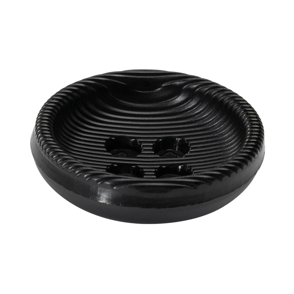 Plastic 4 Hole Button - Ribbed Black Bowl Shaped - 54L/34mm - Folded