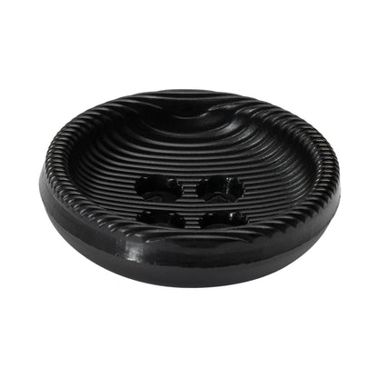 Plastic 4 Hole Button - Ribbed Black Bowl Shaped - 54L/34mm