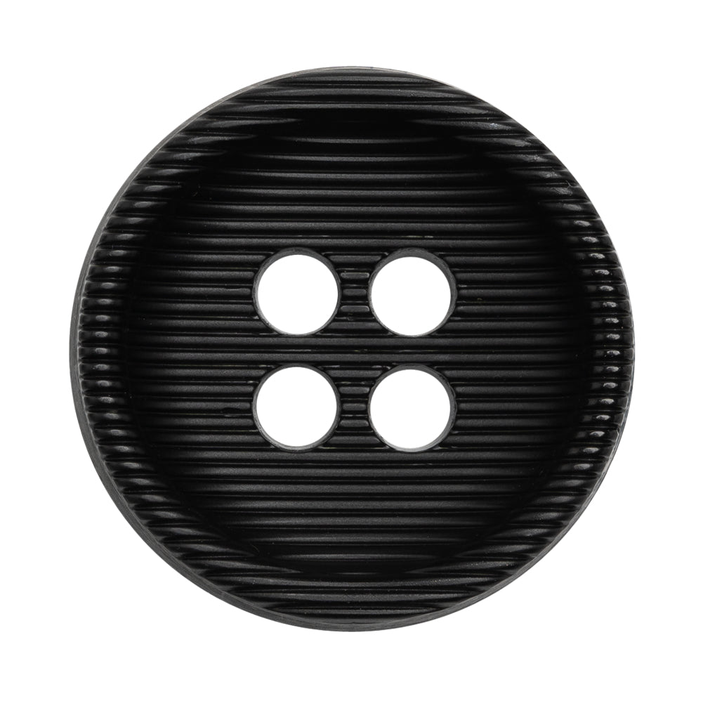 Plastic 4 Hole Button - Ribbed Black Bowl Shaped - 54L/34mm