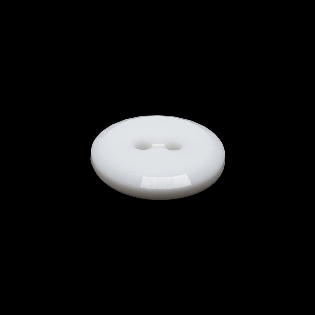 Flat Plastic 2-Hole Button - White Faceted Rim - 28L/18mm - Folded