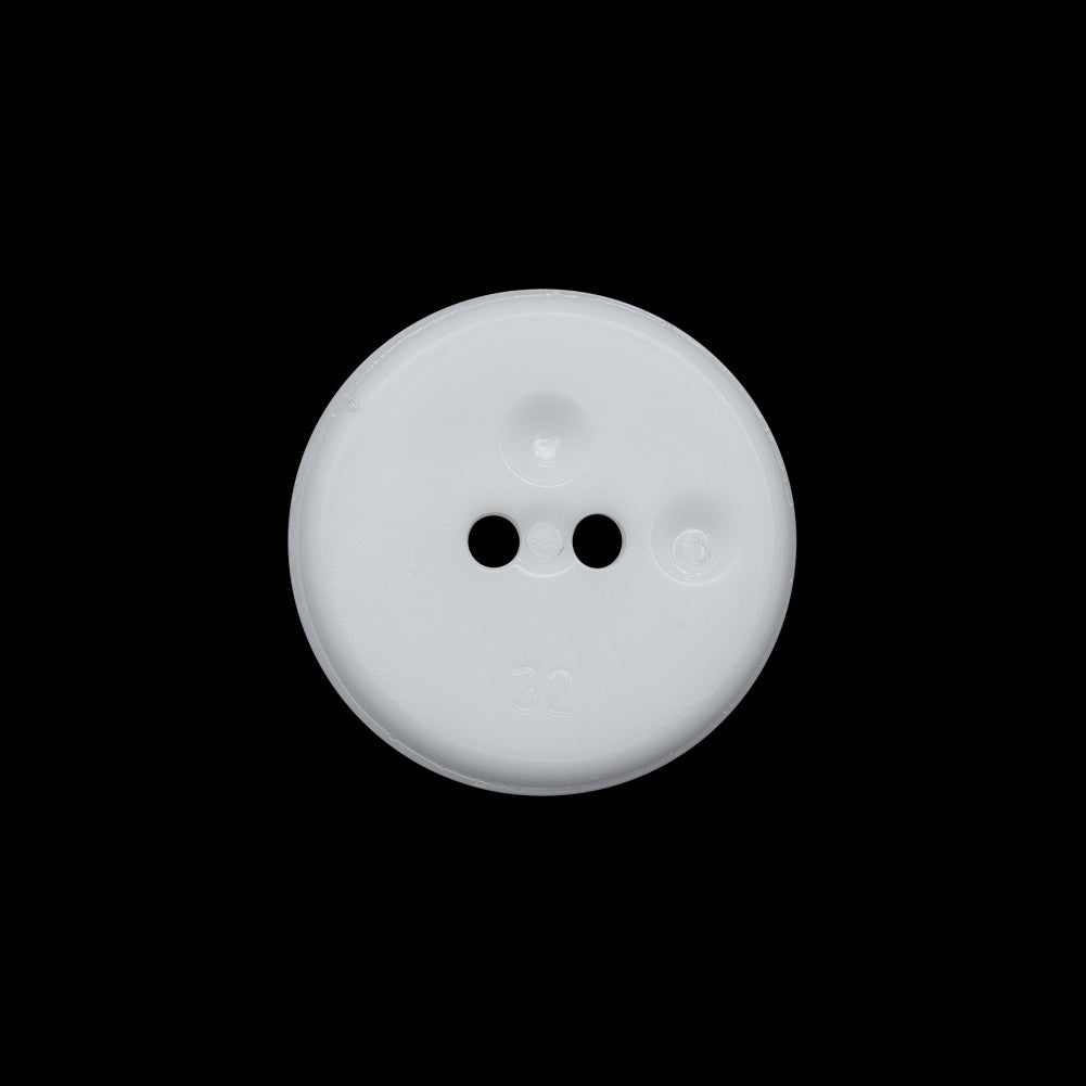 Flat Plastic 2-Hole Button - White Faceted Rim - 32L/20mm - Detail