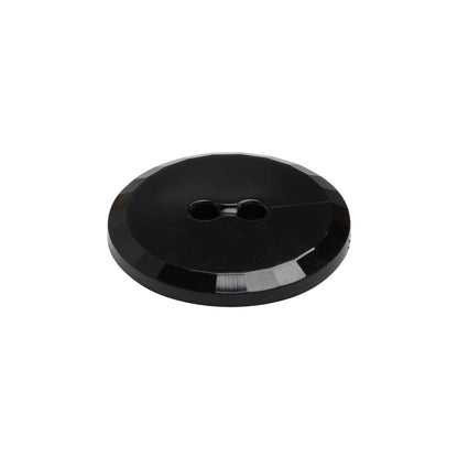 Flat Plastic 2-Hole Button - Black Faceted Rim - 36L/23mm