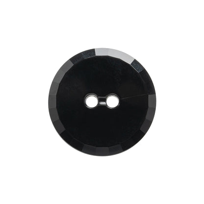 Flat Plastic 2-Hole Button - Black Faceted Rim - 36L/23mm