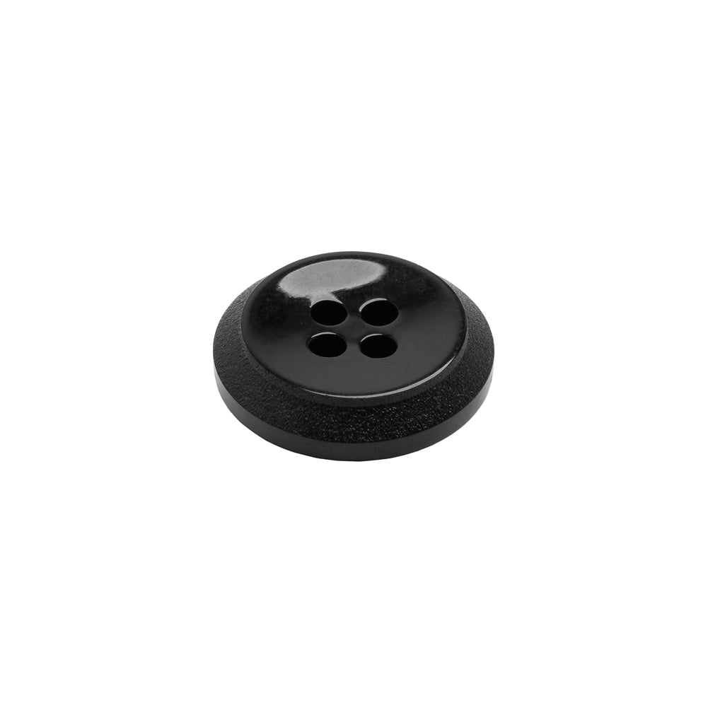 Plastic 4-Hole Button - Black Dish Shaped Matte Rim - 24L/15mm - Folded