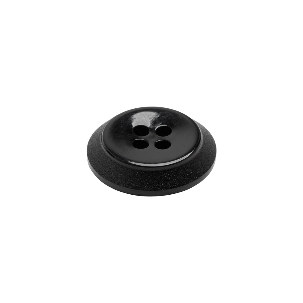 Plastic 4-Hole Button - Black Dish Shaped Matte Rim - 28L/18mm - Folded