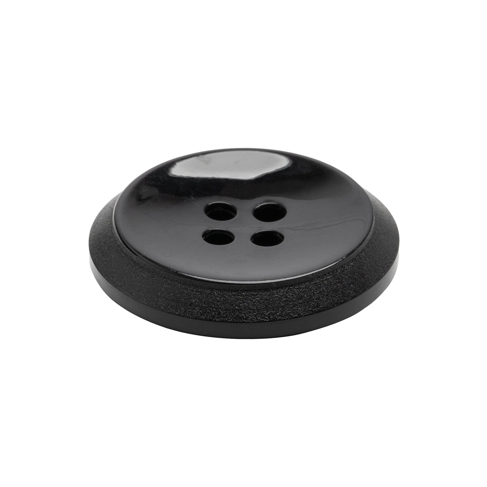 Plastic 4-Hole Button - Black Dish Shaped Matte Rim - 40L/25.5mm - Folded