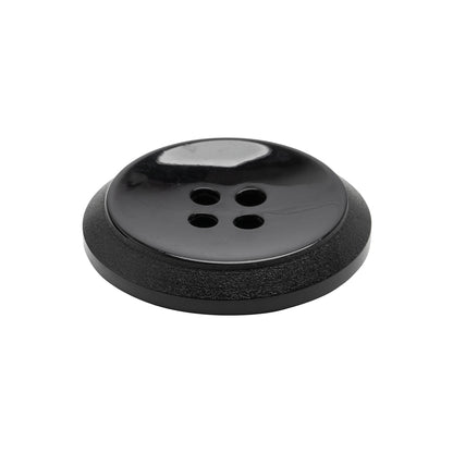 Plastic 4-Hole Button - Black Dish Shaped Matte Rim - 40L/25.5mm