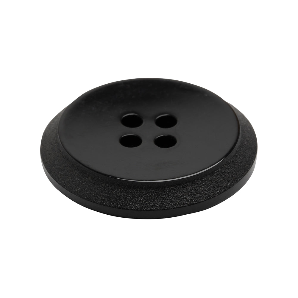 Plastic 4-Hole Button - Black Dish Shaped Matte Rim - 44L/28mm - Folded