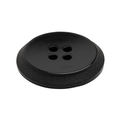 Plastic 4-Hole Button - Black Dish Shaped Matte Rim - 44L/28mm
