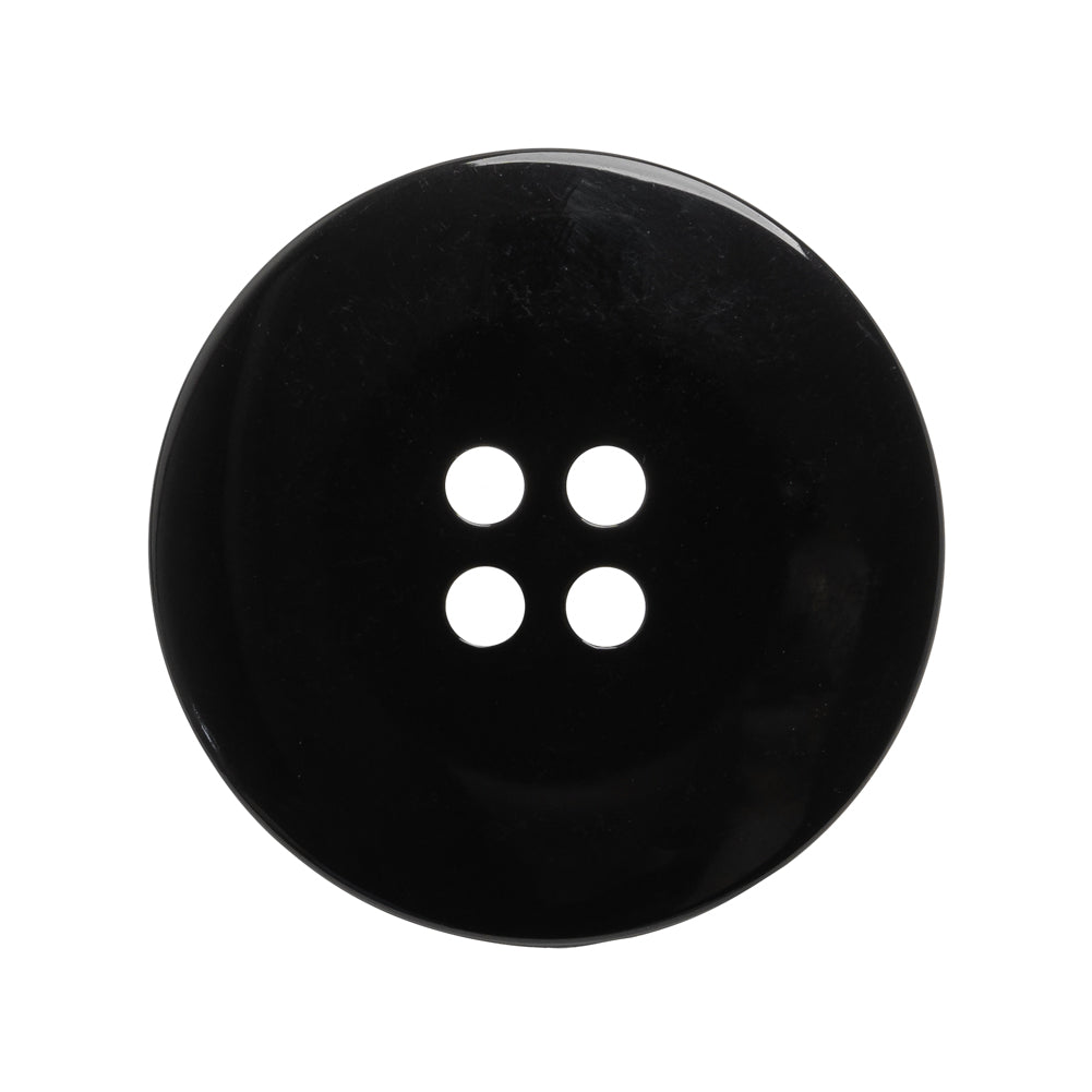 Plastic 4-Hole Button - Black Dish Shaped Matte Rim - 44L/28mm - Detail