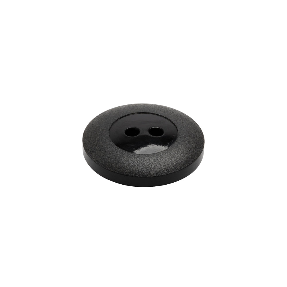 Plastic 2-Hole Button - Black Wide Matte Rim - 28L/18mm - Folded