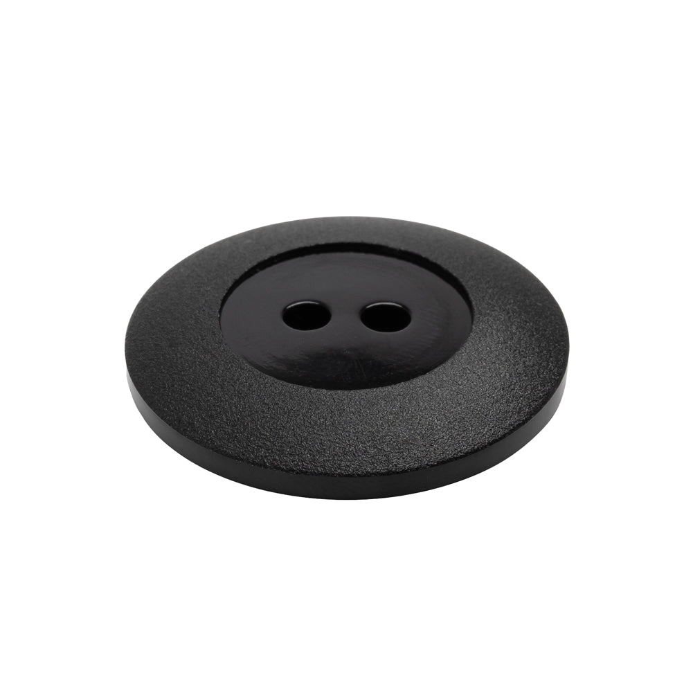 Plastic 2-Hole Button - Black Wide Matte Rim - 40L/25.5mm - Folded