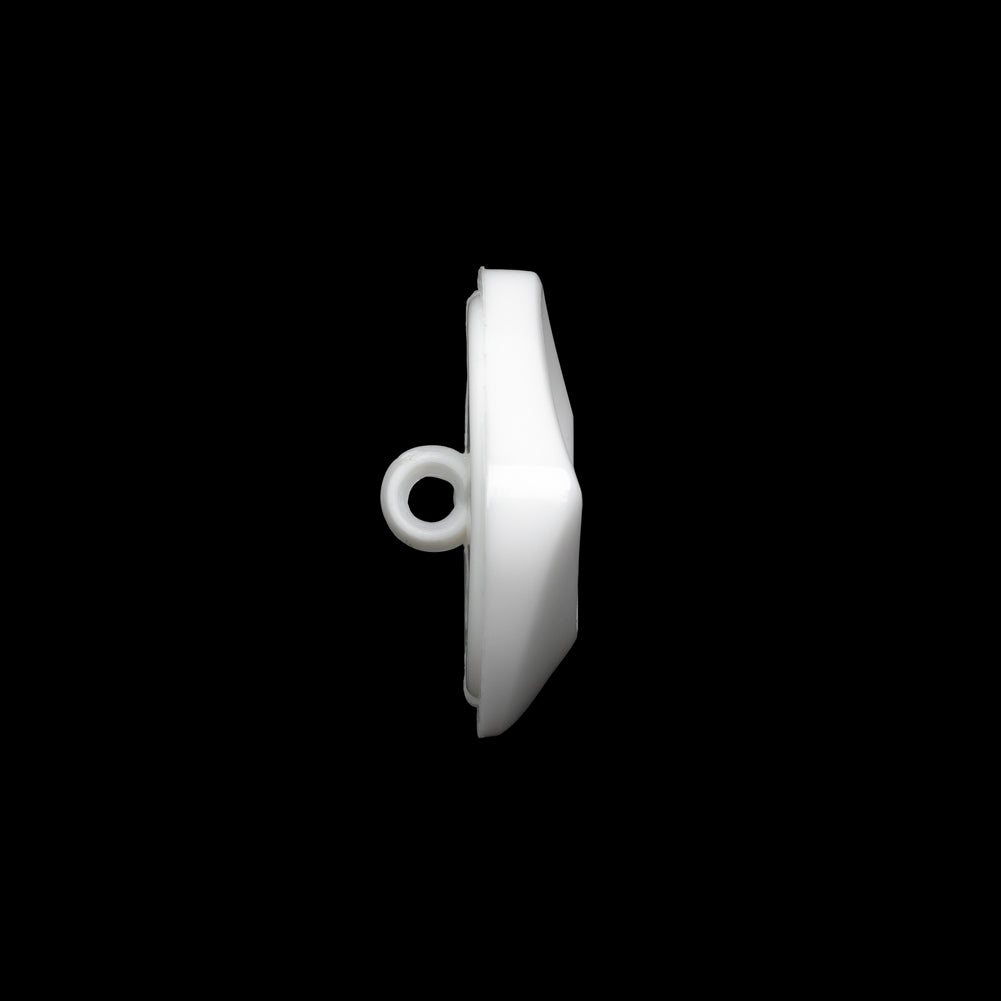 Square Plastic Shank Back Button - White Partial Matte Abstract - 32L/20mm - Folded