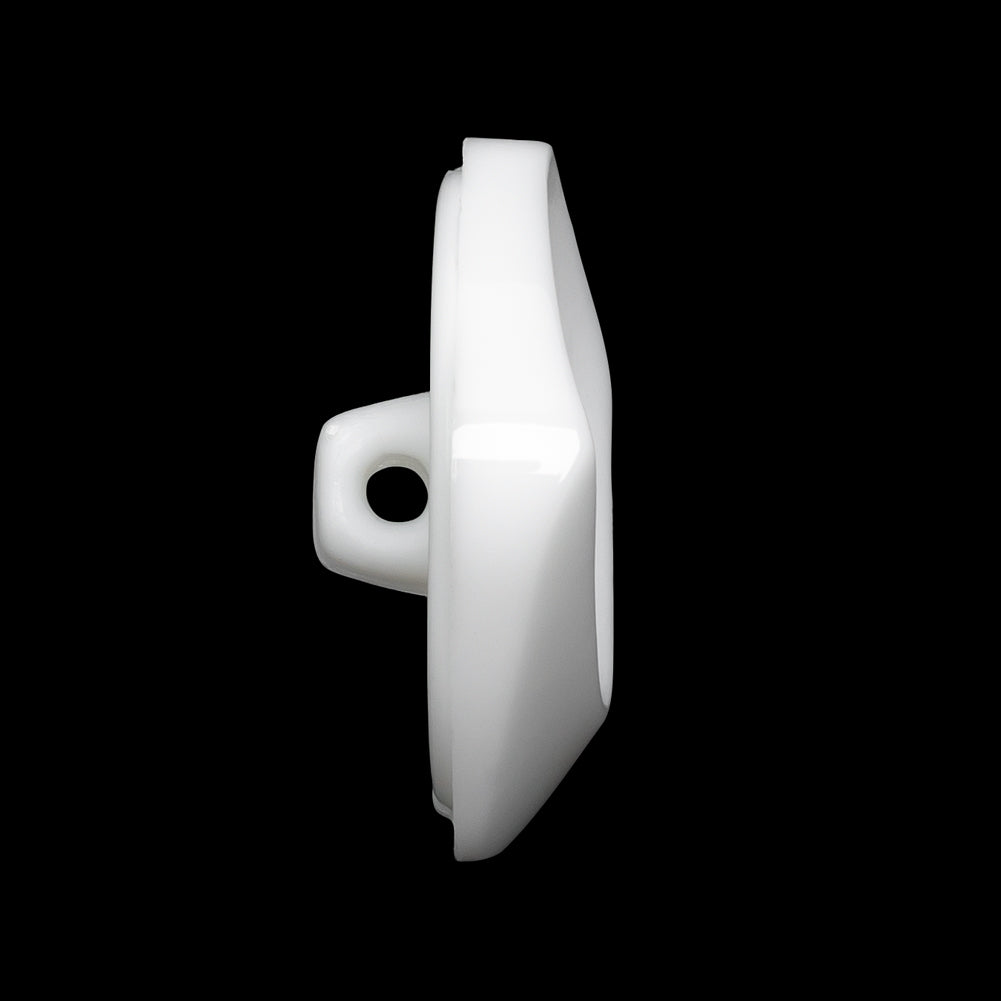 Square Plastic Shank Back Button - White Partial Matte Abstract - 44L/28mm - Folded